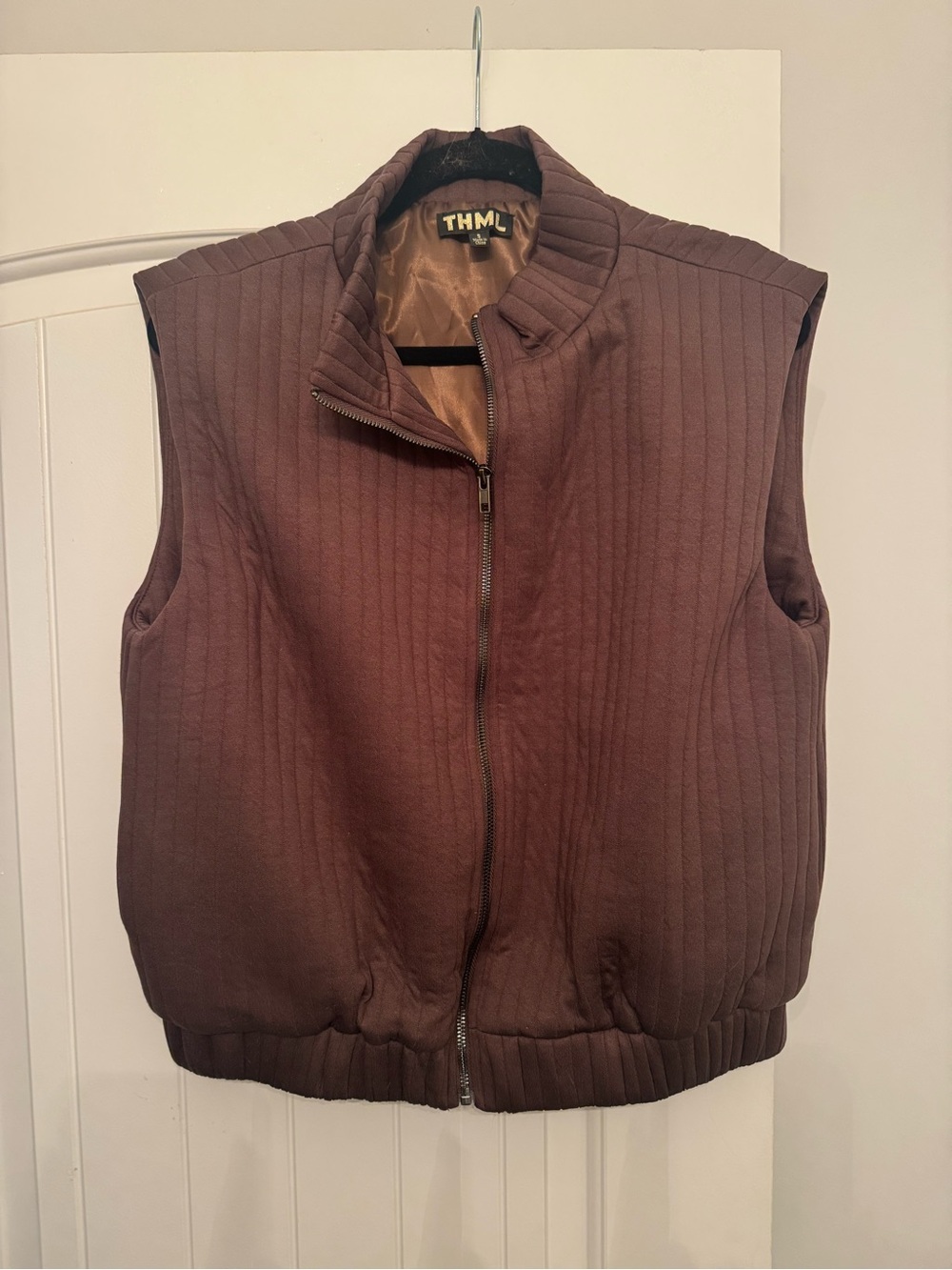 THML Quilted Brown Sleeveless Zip-Front Vest
